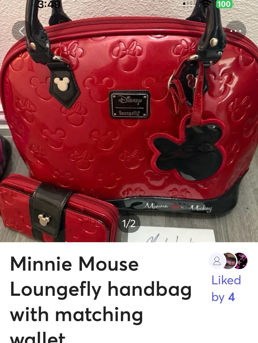 Loungefly Red Patent Minnie Mouse Satchel with Black Trim and Matching Wallet